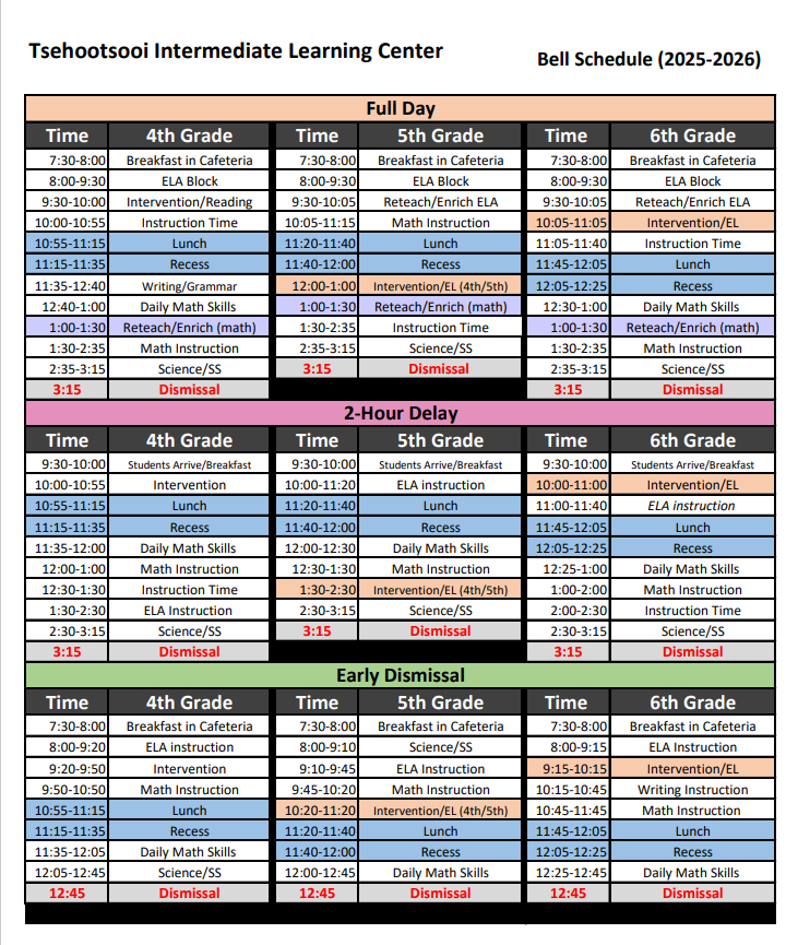 Bell Schedule 2025-2026